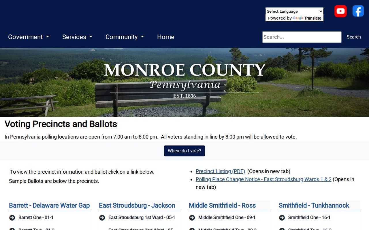 Coolbaugh Township neighbors Monroe County polling place lookup screen