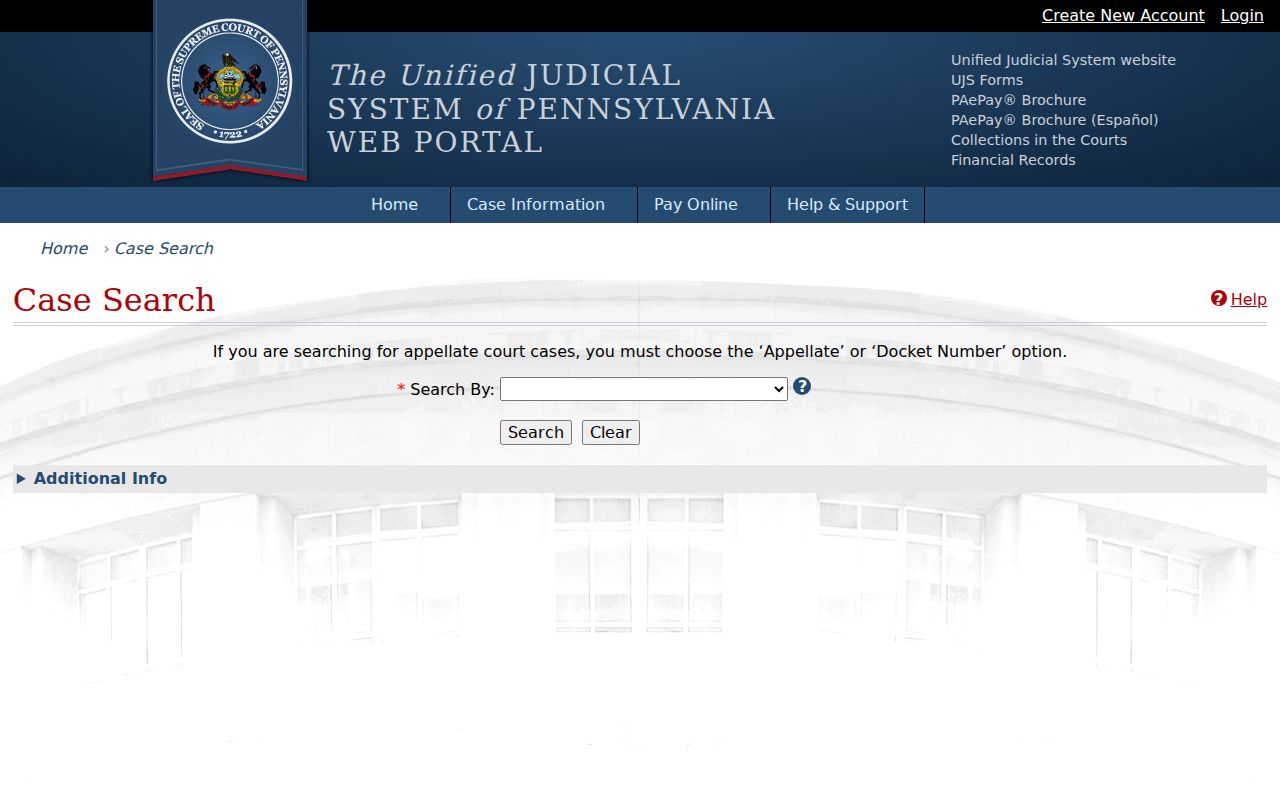 Coolbaugh Township resident lookup Pennsylvania UJS public case search form