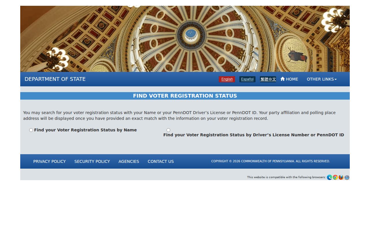 Coolbaugh Township resident lookup Pennsylvania voter registration status screen